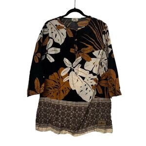 Tommy Bahama Floral Cotton Tunic Top Boho Tropical Print Women's M USA Made